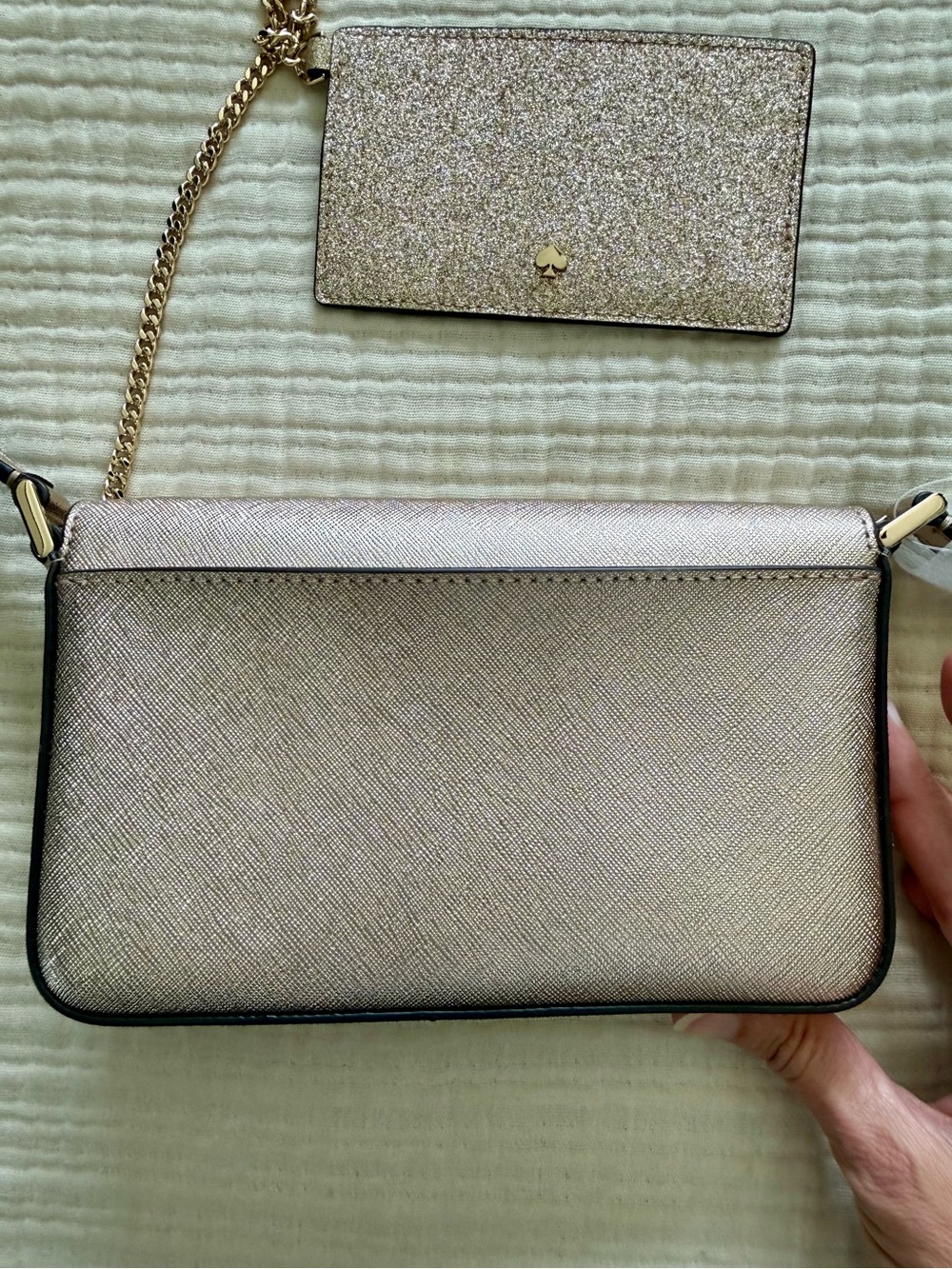 NWT Kate Spade Glimmer Boxed Crossbody Duo in Gold Glitter KE451 - Picture 9 of 11